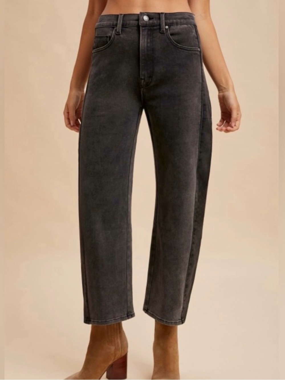 Anniewear High-Rise Barrel Leg Jeans Faded Black Denim Med 28-29 Annie Wear NWT